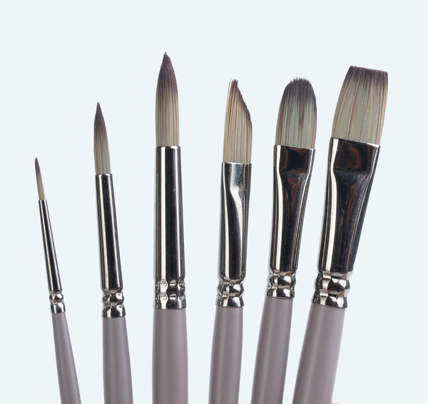 Brustro VelveTouch Artist Brushes for Watercolor, Gouache, Acrylics and Oil Brush Set of 6