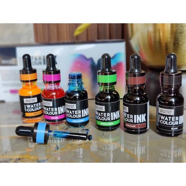 Brustro Watercolour Ink Set A of 6 x 15ml (6 Shades with Free Watercolour A5 Wiro Journal Worth Rs 399