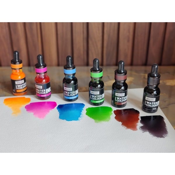 Brustro Watercolour Ink Set A of 6 x 15ml (6 Shades with Free Watercolour A5 Wiro Journal Worth Rs 399