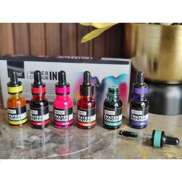 Brustro Watercolour Ink Set B of 6 x 15ml (6 Shades with Free Watercolour A5 Wiro Journal Worth Rs 399)