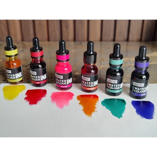 Brustro Watercolour Ink Set B of 6 x 15ml (6 Shades with Free Watercolour A5 Wiro Journal Worth Rs 399)