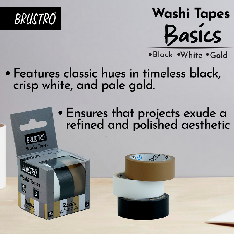BRUSTRO Washi Tapes Basics Shade, 15 mm x 5 mtrs (set of 3)