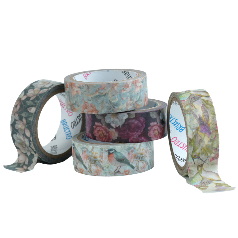 BRUSTRO Washi Tapes Flora and Fauna Shade, 15 mm x 5 mtrs (set of 5)