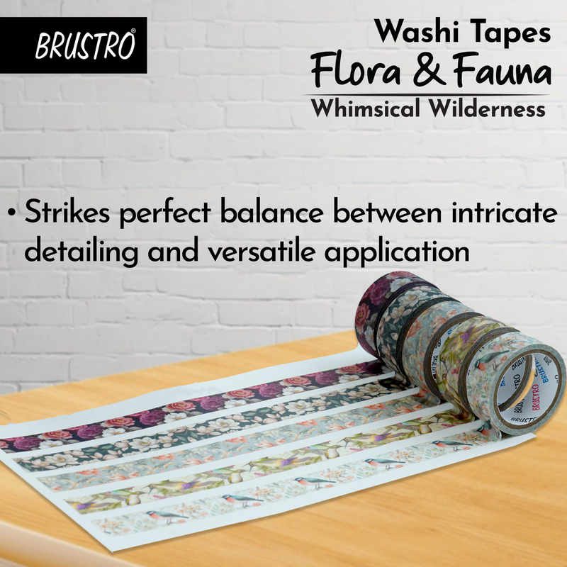 BRUSTRO Washi Tapes Flora and Fauna Shade, 15 mm x 5 mtrs (set of 5)