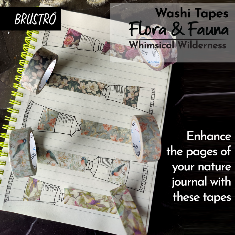 BRUSTRO Washi Tapes Flora and Fauna Shade, 15 mm x 5 mtrs (set of 5)