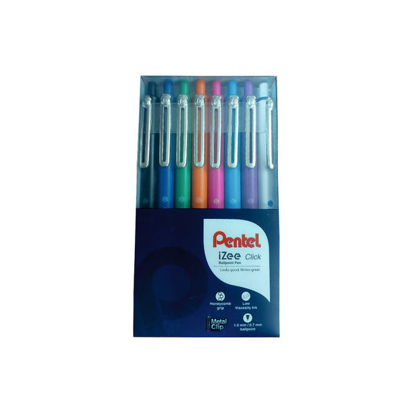 PENTEL BX467 IZEE CLICK PEN - 8PC SET 0.7MM BLUE INK
