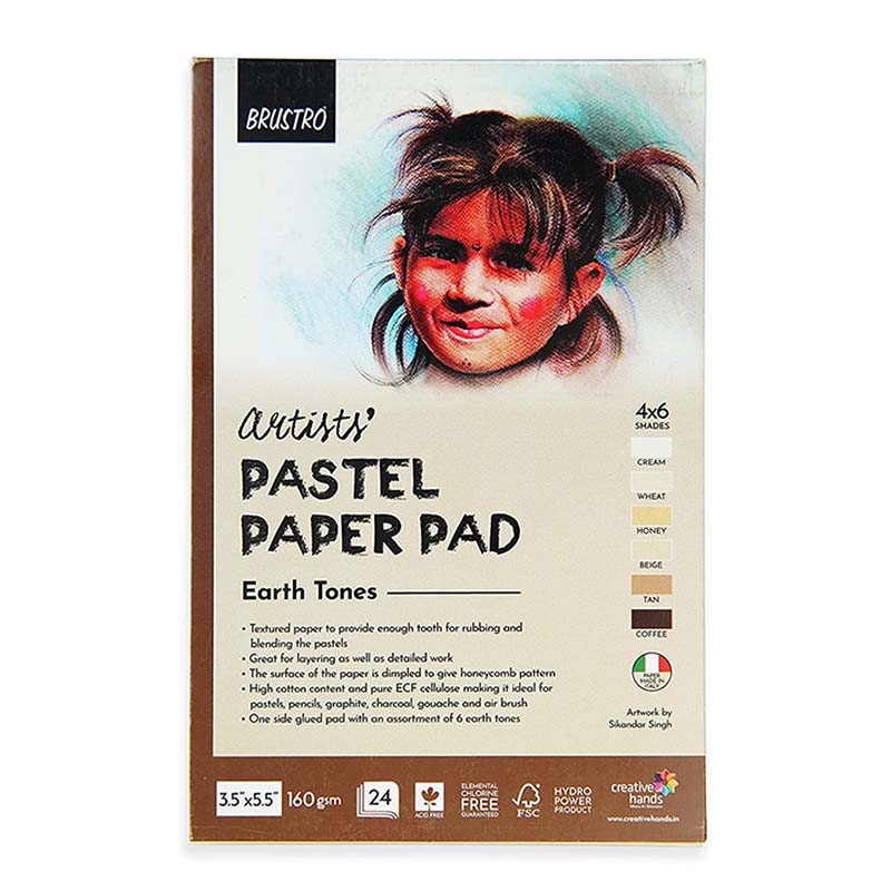 Brustro Artists' Pastel Paper Pad of 24 Sheets (160 GSM), Colour - Earth Tones, Size - 3.5"X5.5"