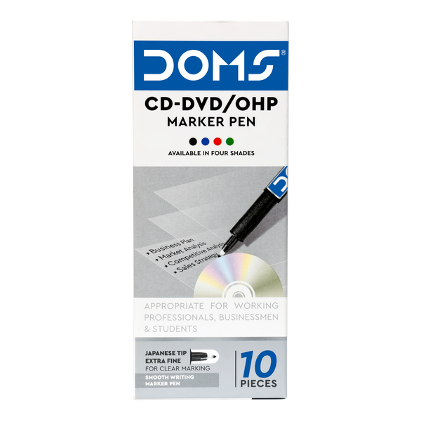 DOMS CD-DVD/OHP MARKER PEN BLACK 10 PCS PACK