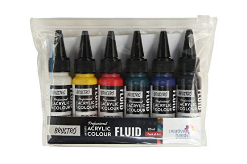 Brustro Professional Artists Fluid Acrylic 20 ml Pack of 5 + 1 Free with Pouring Medium 200 ml