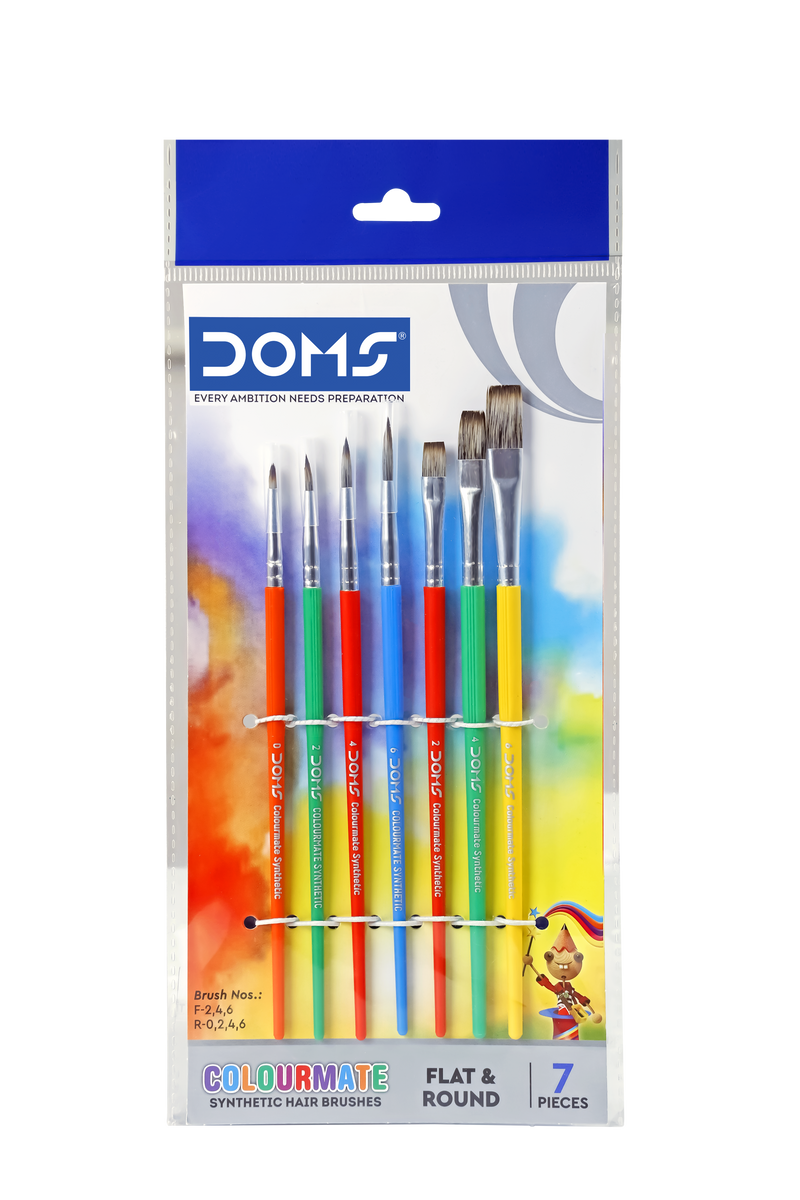 DOMS COLOURMATE SYNTHETIC HAIR BRUSHES ROUND AND FLAT SET OF 7