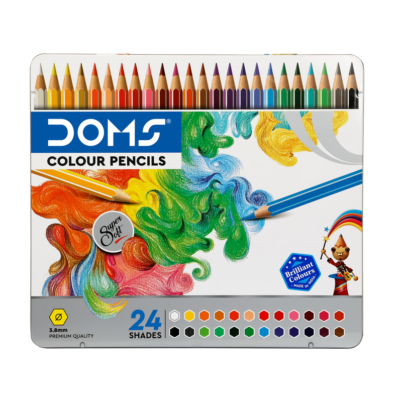 DOMS FULL SIZE COLOUR PENCIL SET OF 24 PENCILS IN FLAT TIN