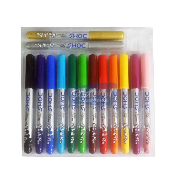 DOMS BRUSH PEN 14 SHADE INCLUDES 1 SILVER & 1 GOLD (Set of 14, Multicolor)