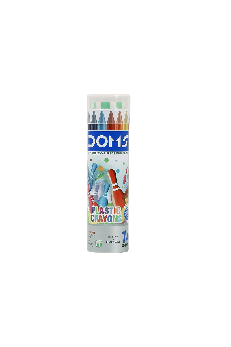 DOMS PLASTIC CRAYON 14 SHADES TIN