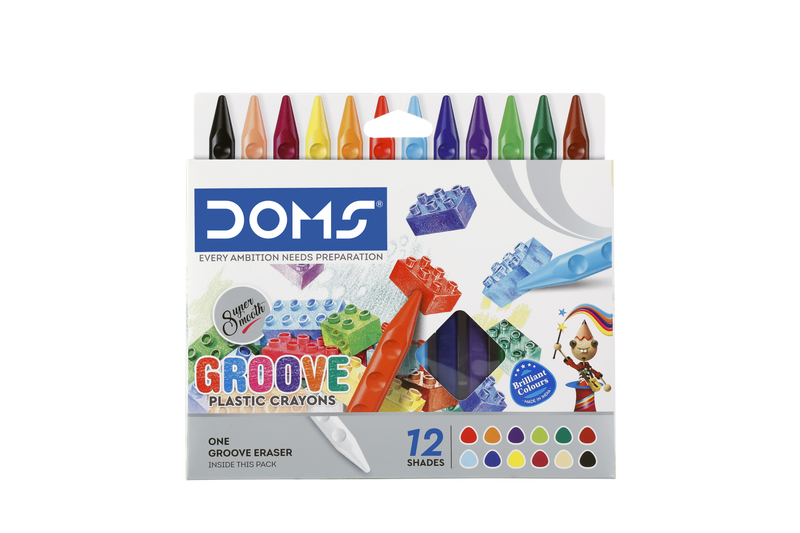 DOMS GROOVE PLASTIC CRAYON 12 SHADES