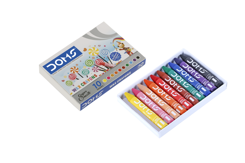 DOMS WAX CRAYONS 10 SHADES  (PACK OF 5)