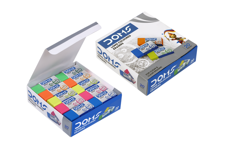 DOMS LONG COLOURED ERASER 20 PCS