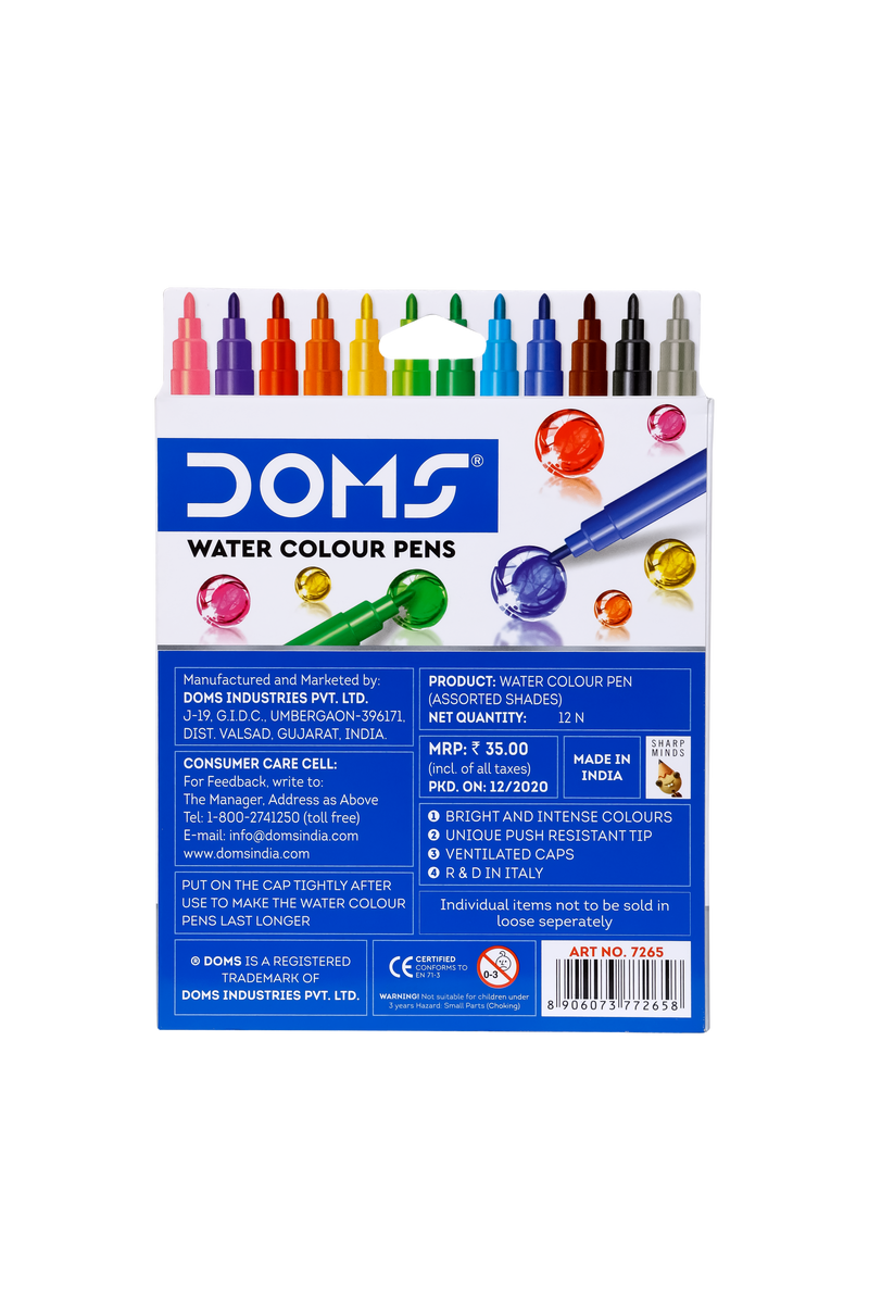 DOMS AQUA WATERCOLOUR PEN 12 SHADES