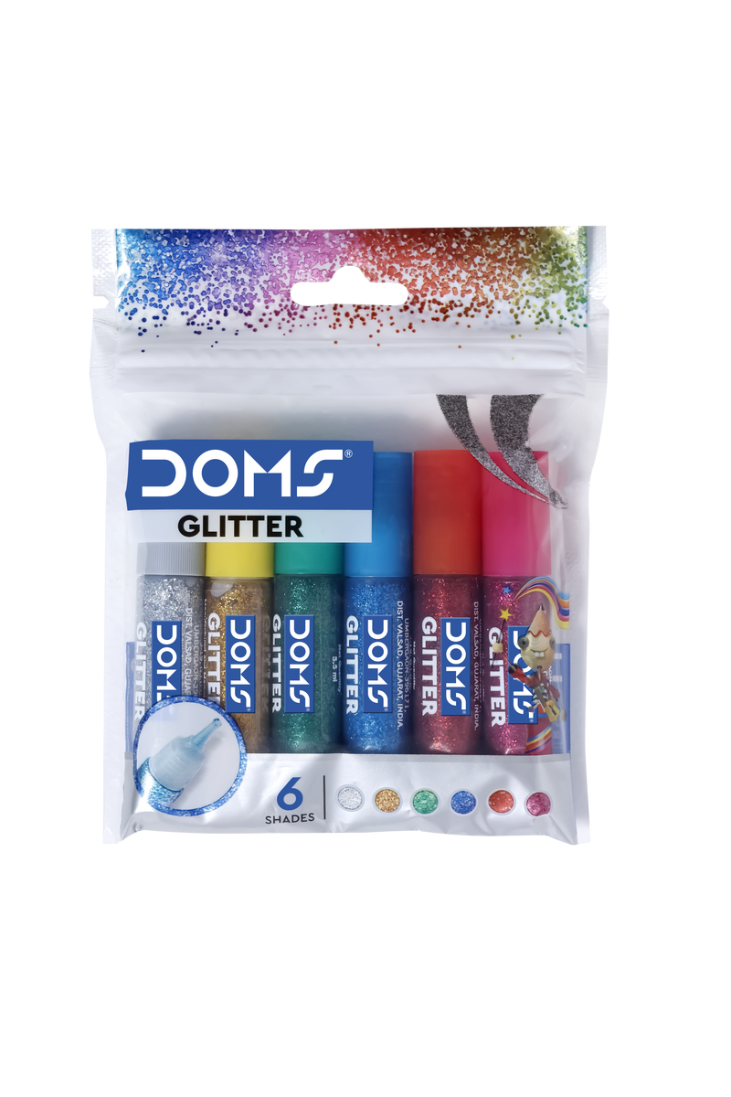 DOMS GLITTER COLOUR 5.5.ML 6 SHADES (PACK OF 10)