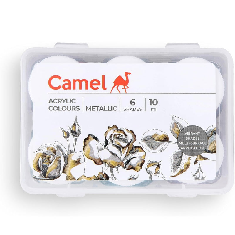 Camel Fabrica Acrylic Colours- Assorted Pack of 6 Shades in 10ml, Metallic Range