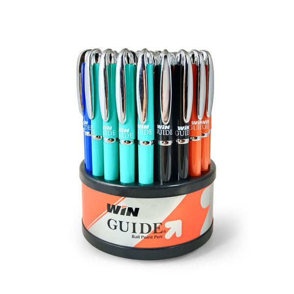 WIN Guide Ball Pens Set | 50 Pens (45 Blue & 5 Black) | 0.6 mm Tip | Fast Writing | Students, Exam Use | Premium Corporate Gifting | Elegant & Classic Finish | Ideal for School,Office & Busines Use