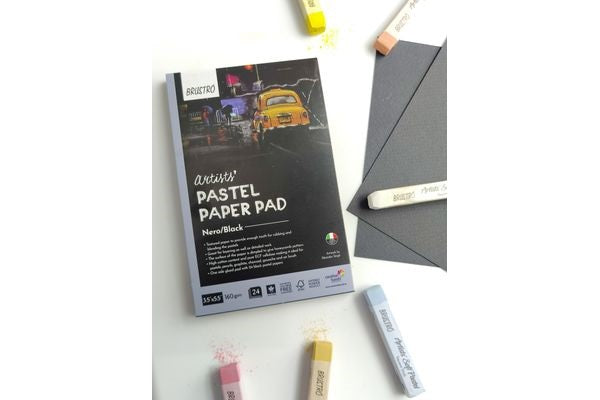 Brustro Artists' Pastel Paper Pad of 24 Sheets (160 GSM), Colour - Black, Size - 3.5 X 5.5"