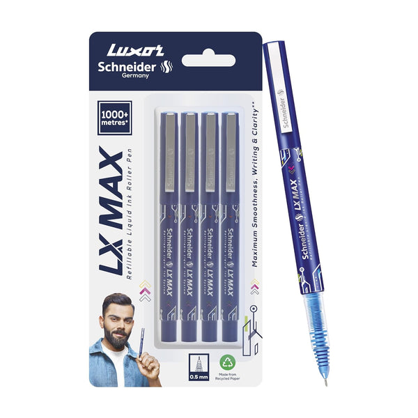 SCHNEIDER LX Max Roller Ball Pen-Needle Tip-Blue (Pack of 4)