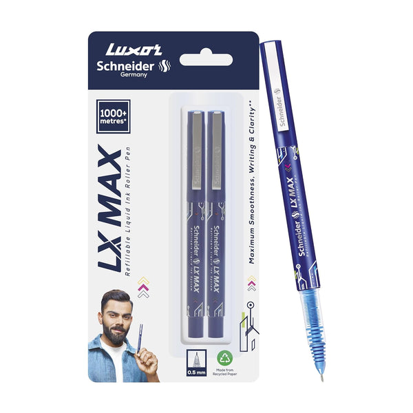SCHNEIDER LX Max Roller Ball Pen-Needle Tip-Blue (Pack of 2)