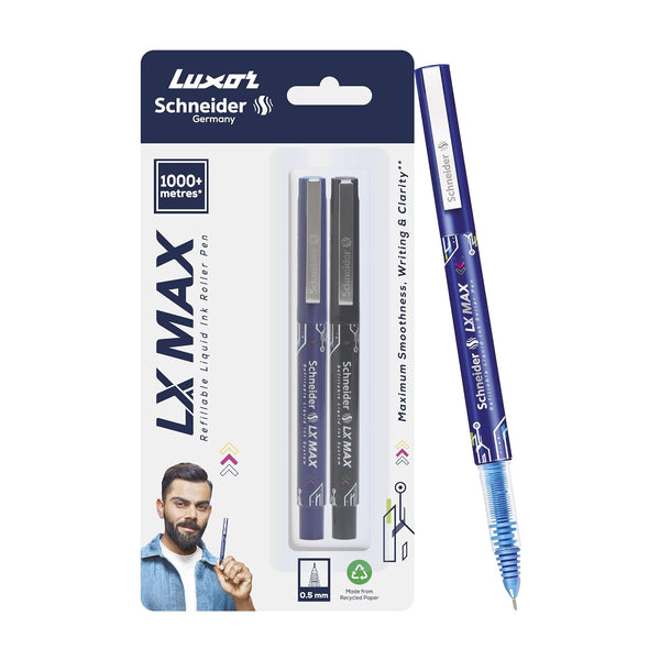 SCHNEIDER LX Max Roller Ball Pen-Needle Tip, Pack of 2(1BL+1BK)