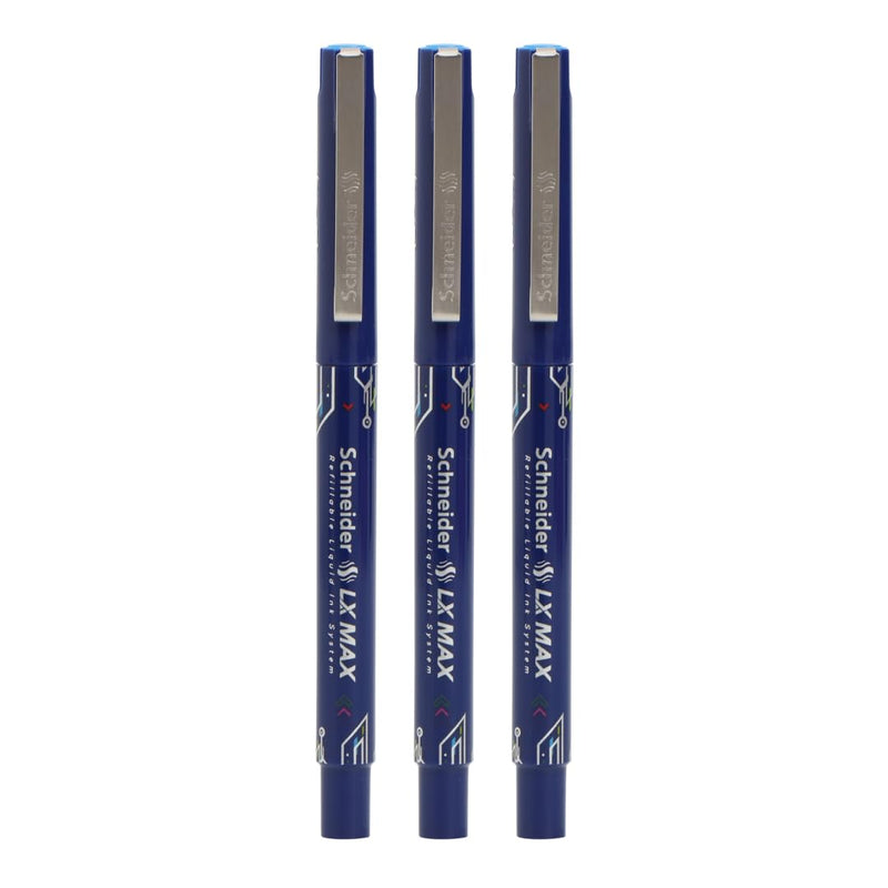 SCHNEIDER LX Max Roller Ball Pen-Needle Tip-Blue (Pack of 3)