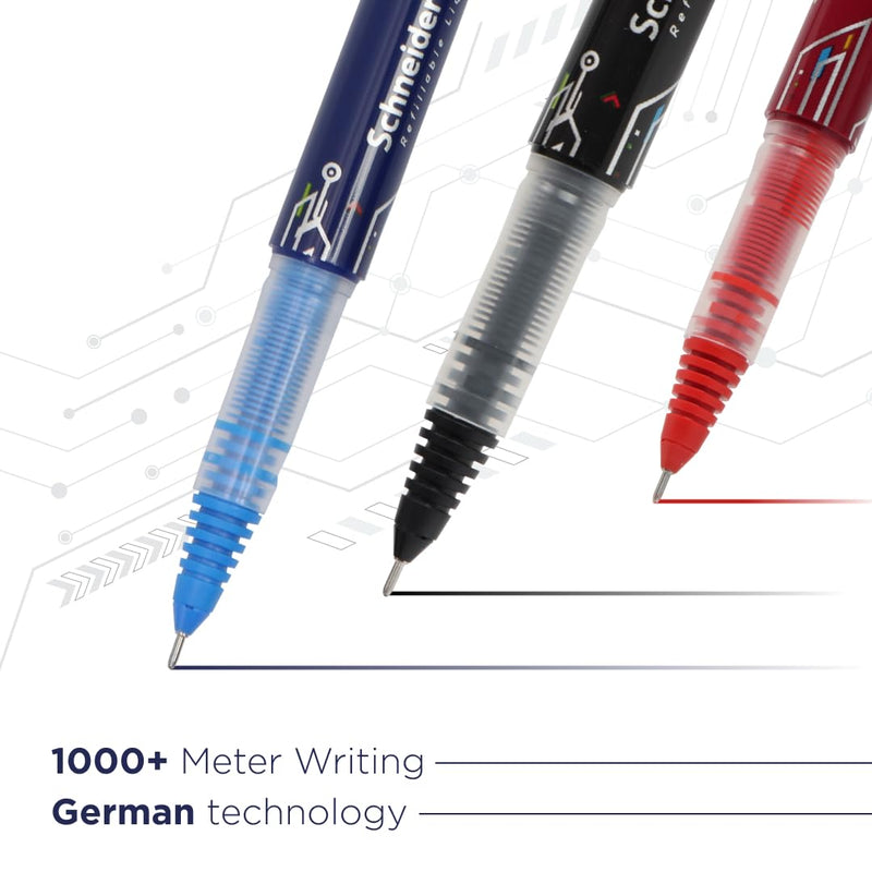 Luxor Schneider LX Max Roller Ball Pen Pack of 3 Needle Tip Blue+Black+Red