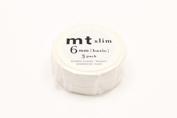 mt Washi Japanese Slim Masking Tape, 6 mm x 10 mtrs Shade – K Matte White, (Pack of 3)