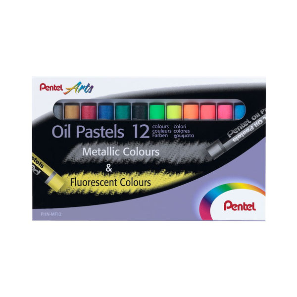 Pentel PHN MF12 OIL PASTEL FLUORESCENT+METALLIC 12 COLOR SET