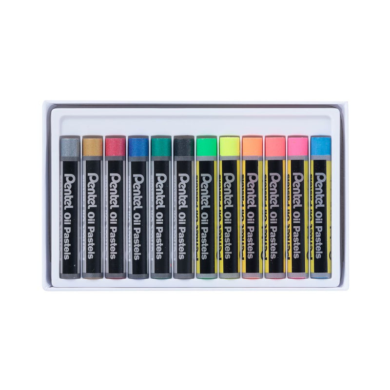 Pentel PHN MF12 OIL PASTEL FLUORESCENT+METALLIC 12 COLOR SET