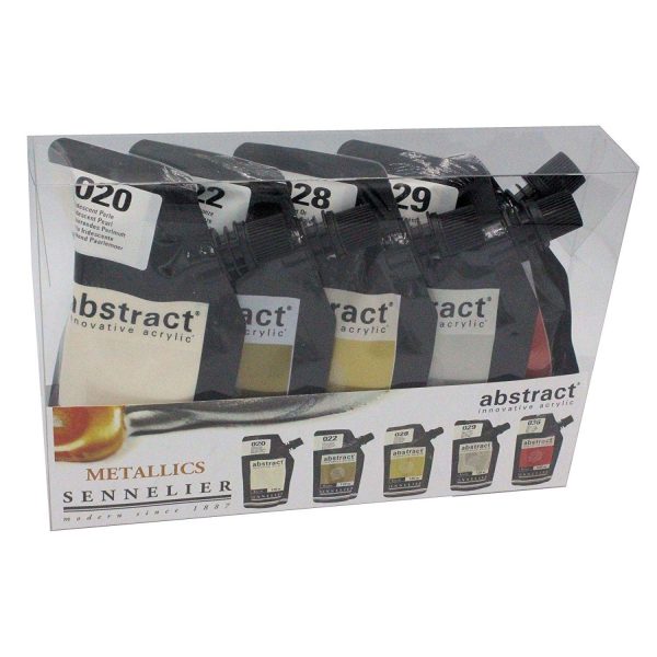 Sennelier Abstract Artist Acrylic 120 ml Pouch Contains Silver, Copper, Bronze, Gold and Pearl (Iridescent Assorted 5)