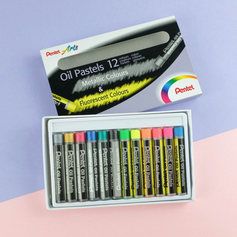 Pentel PHN MF12 OIL PASTEL FLUORESCENT+METALLIC 12 COLOR SET