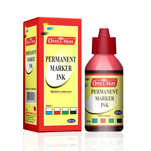 Soni Officemate Permanent Marker Ink 100 Ml - Pack of 10 (Red)
