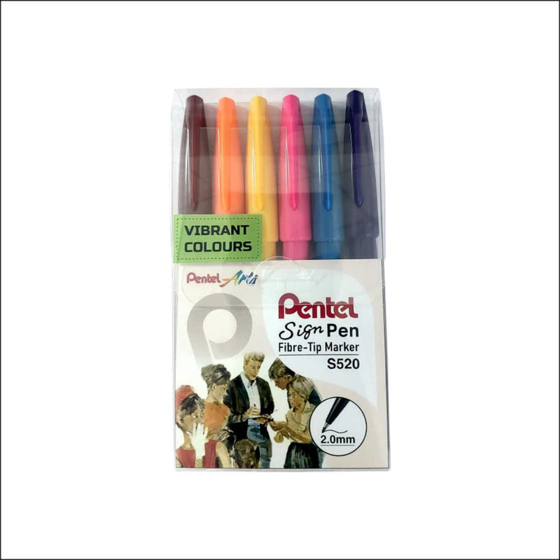 PENTEL S520 SIGNPEN- (VIBRANT COLOUR) 6PC SET