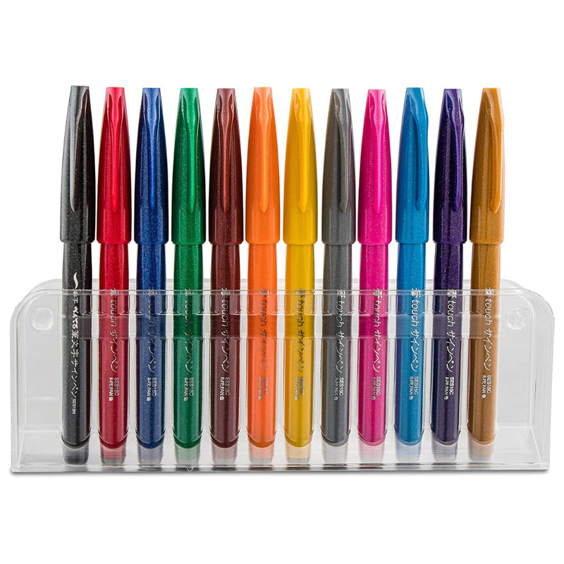 PENTEL SES15C BRUSH SIGNPEN- (COOL COLOUR) 12PC SET