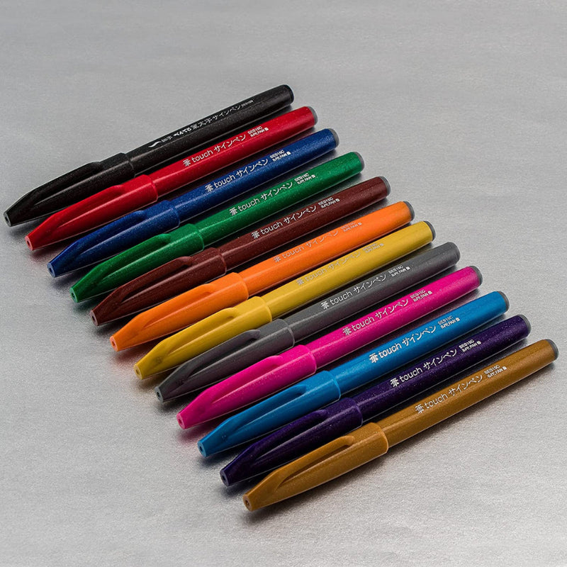 PENTEL SES15C BRUSH SIGNPEN- (COOL COLOUR) 12PC SET