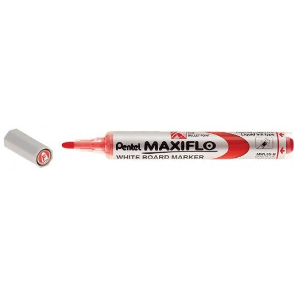 Pentel MWL5S-B MAXIFLOW WHITEBOARD MARKER BULLET FINE RED