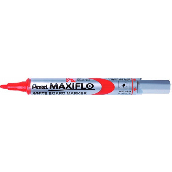 Pentel MWL5S-B MAXIFLOW WHITEBOARD MARKER BULLET FINE RED