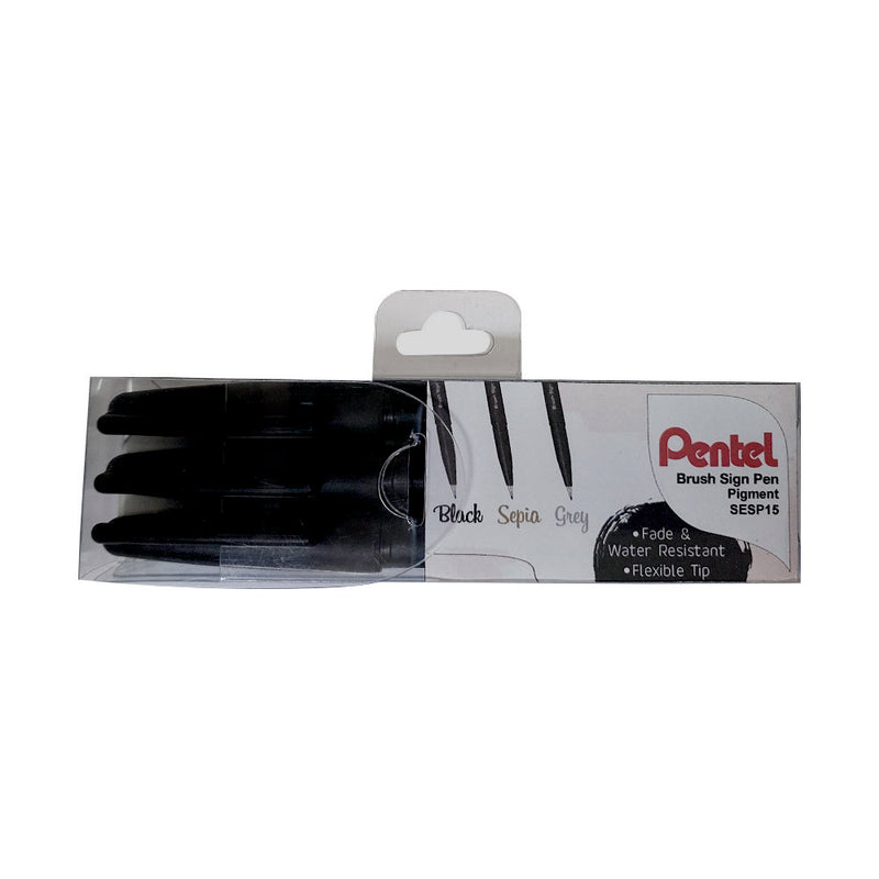 PENTEL BRUSH SIGN PEN PIGMENT INK - 3PC SET