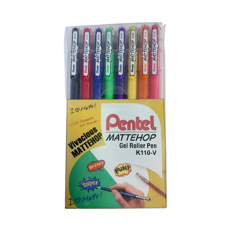 Pentel K110-MATTEHOP GR Gel Roller Pen - 8PC SET REGULAR COLOUR