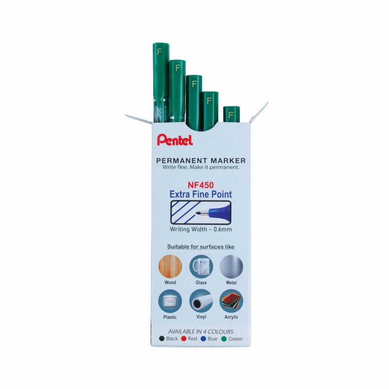 Pentel NF450 PERMANENT MARKER -10PC BOX, GREEN INK