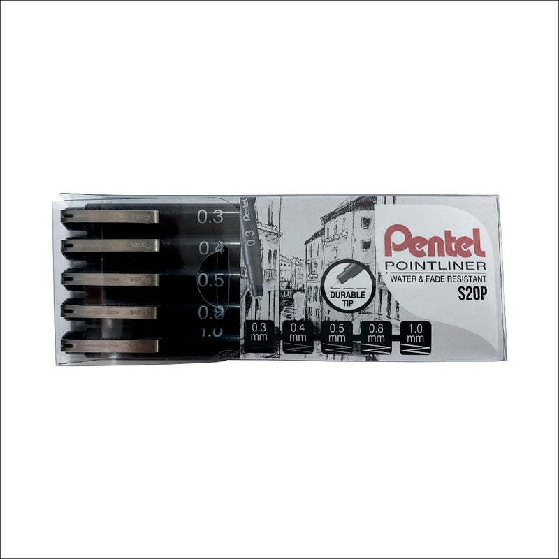 PENTEL S20P- POINTLINER PIGMENT INK PEN (SET 2) 5PC SET