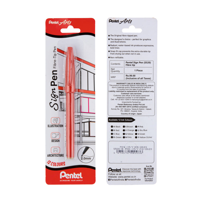 Pentel S520 SIGN PEN-1PC BLST PKG -PINK (P)