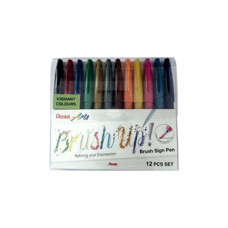 PENTEL SES15C BRUSH SIGNPEN- (VIBRANT COLOUR) 12PC SET