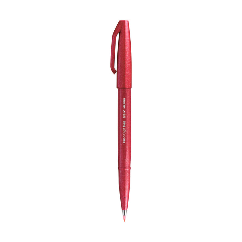 Pentel SES15C BRUSH SIGN PEN-1PC BLST PKG -RED (BX)