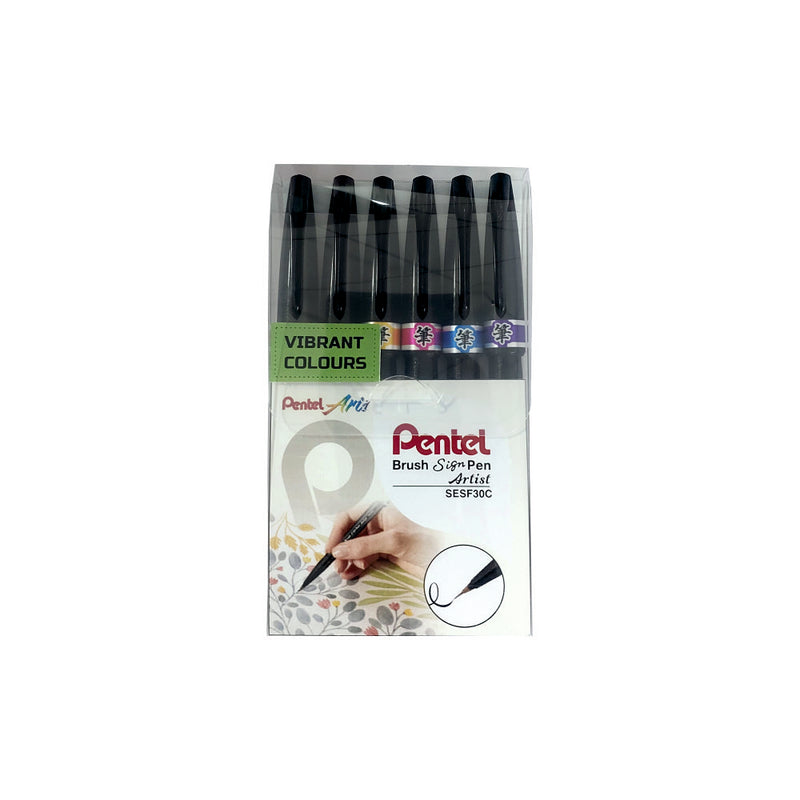 PENTEL SESF30C BRUSH SIGNPEN ARTIST - (VIBRANT COLOUR) 6PC SET