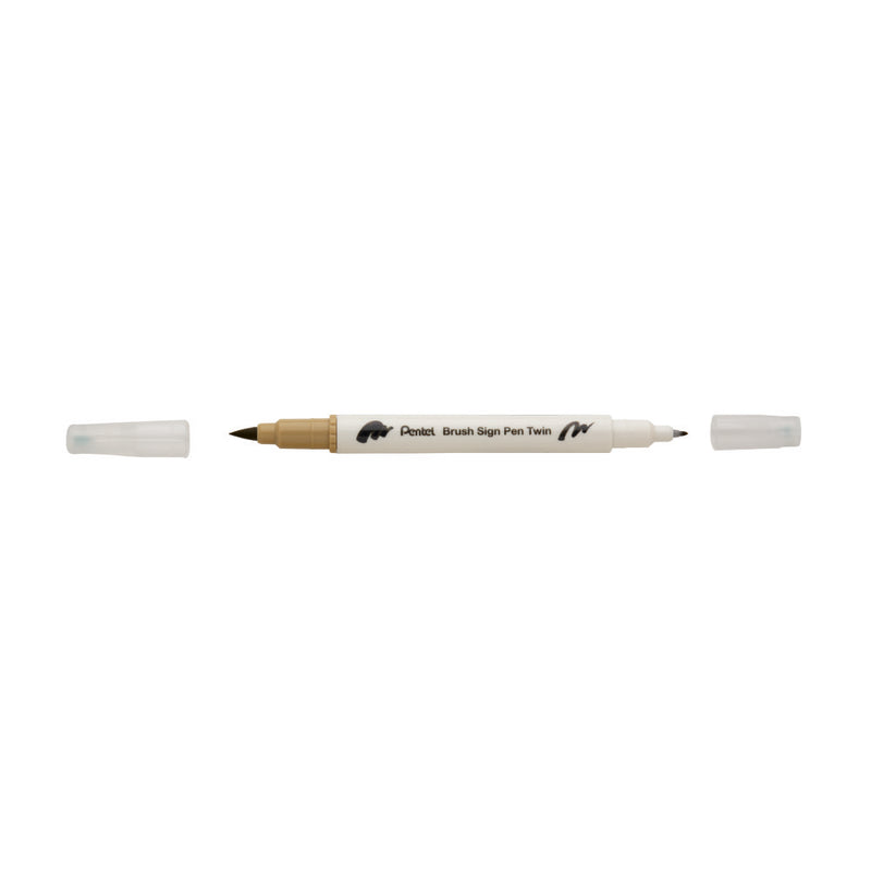 Pentel SESW30C-T124 BRUSH SIGN PEN TWIN TIP-1PC BLST PKG -BEIGE